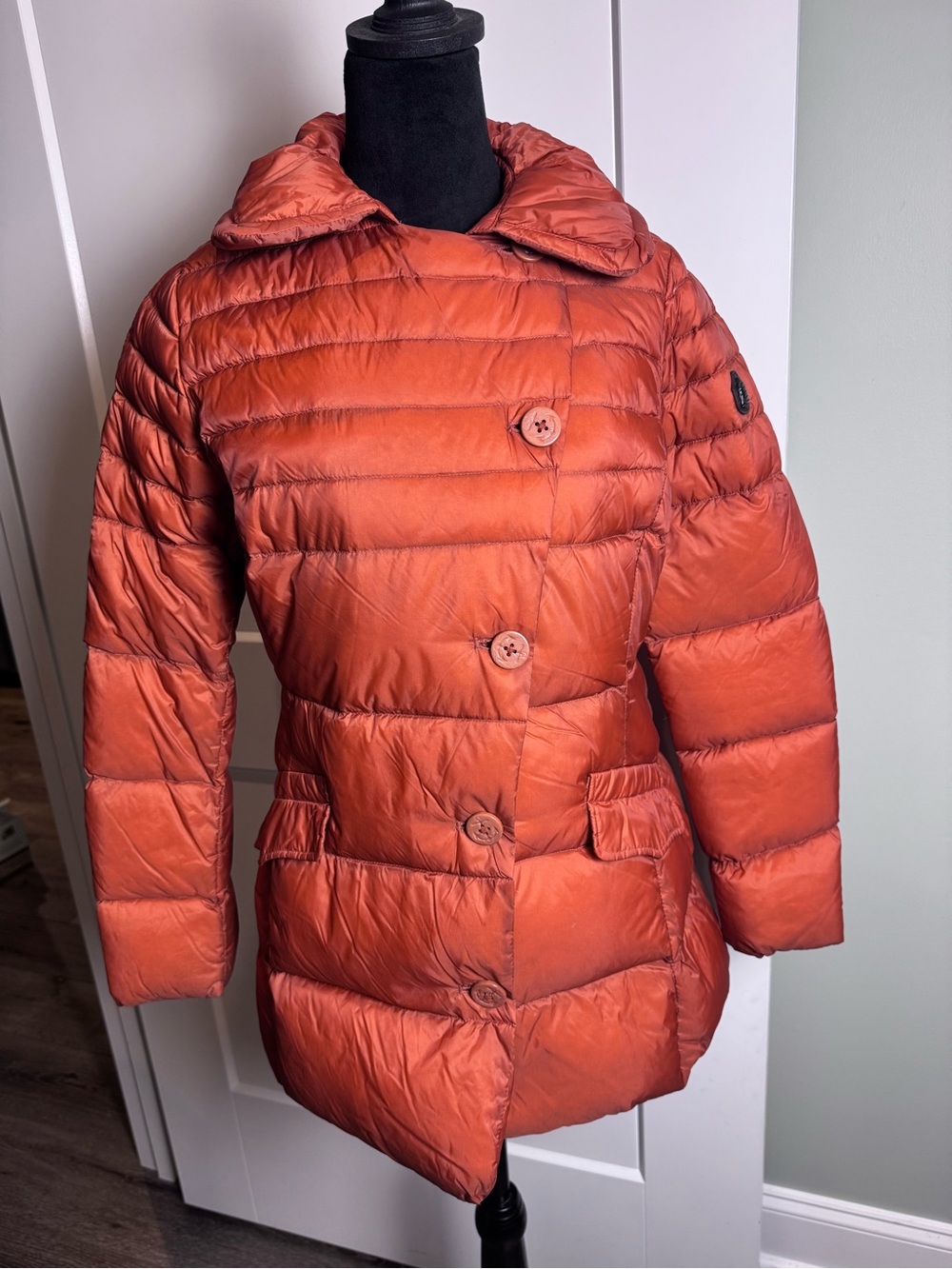 Marine yachting Women's duck down Puffer Coat Burnt Orange asymmetrical button